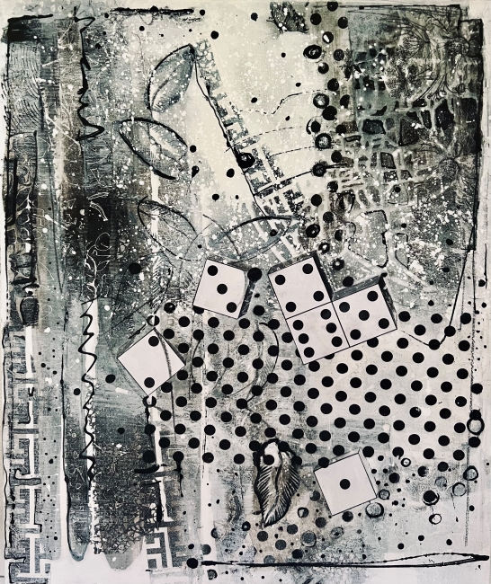 alea jacta est 2026 50x60cm mit Rahmen Acryl mixed media