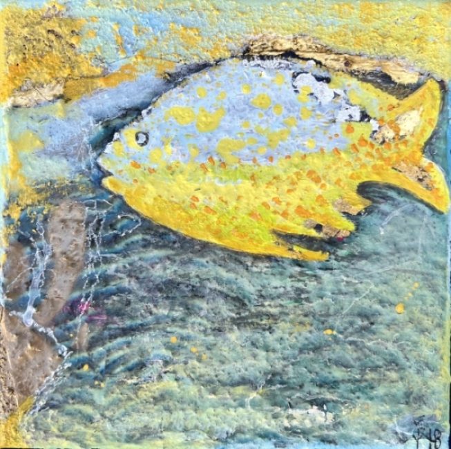 "Gelber Fisch" 2022 30x30cm Acryl Mischtechnik auf Leinwand