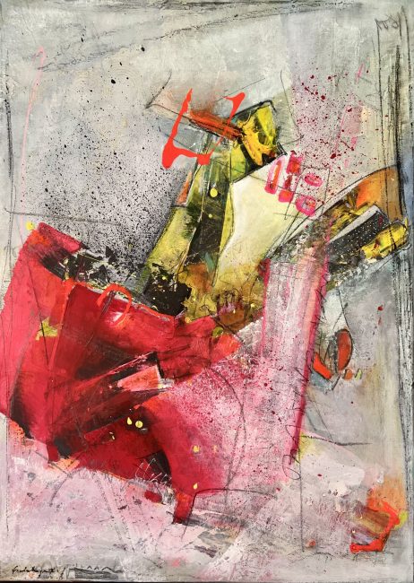 "packen" 2026 50x70cm gerahmt Acryl mixed media